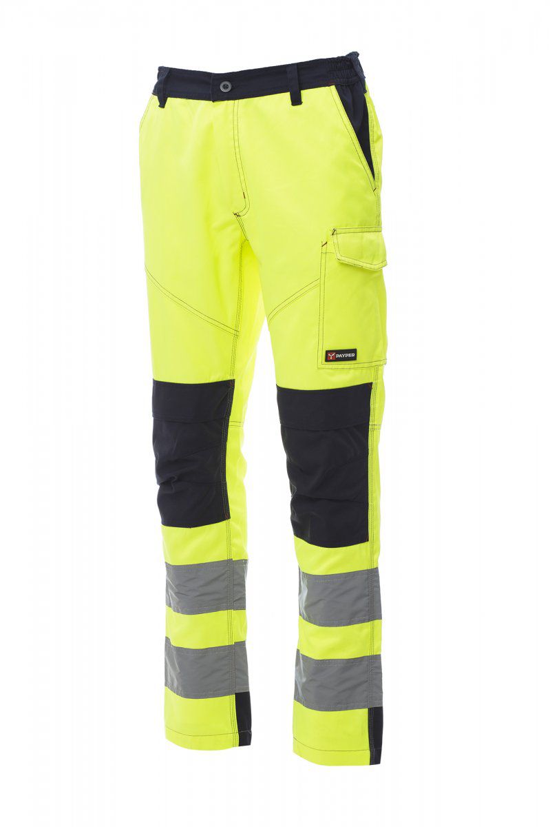 PANTALONE MULTITASCHE CON GINOCCHIERE HV - 3XL, GIALLO FLUO/BLU NAVY